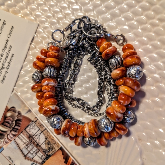 Jewelry - 💥SOLD💥NewSpiny Oyster&999 Sterling Silver Fish Beads,3 Chain Sterling Bracelet